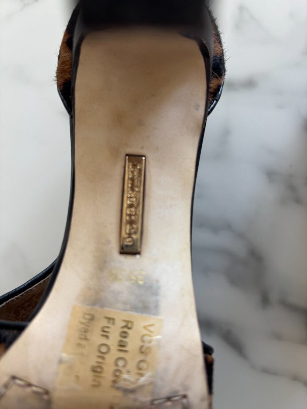 Louise et Cie Leopard Calf Hair Peep Toe Cage Bootie Size 6 Gold Hardware - Picture 7 of 7